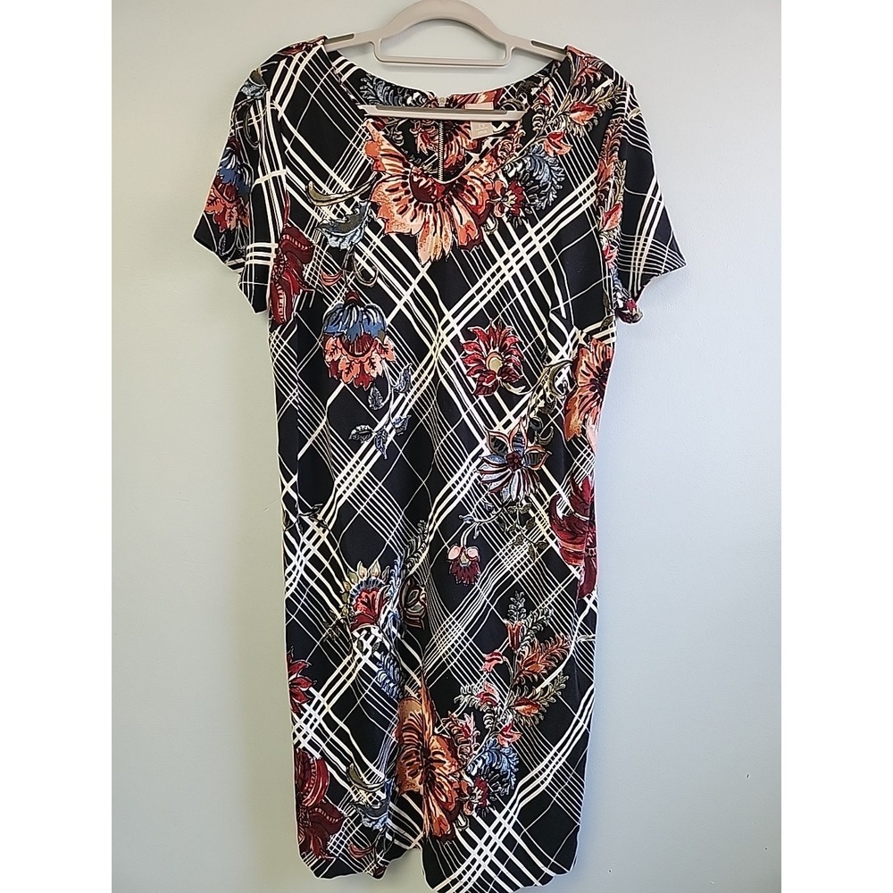 Chico's Black Sz 2.5 US 14 Floral Plaid Stripe Dress Cottagecore Boho